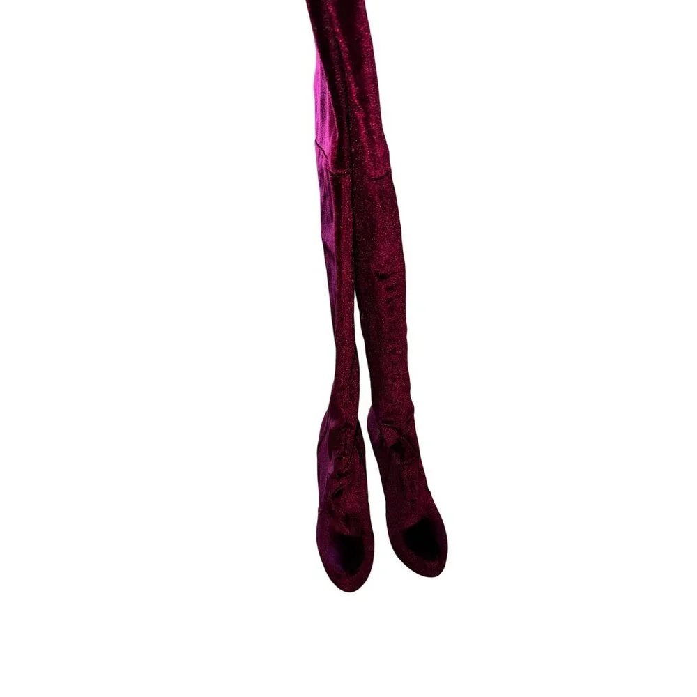 Platform Burgundy Velvet Over The Knee High‎ Heel Boots Size 9.5 Goth Sexy Vamp